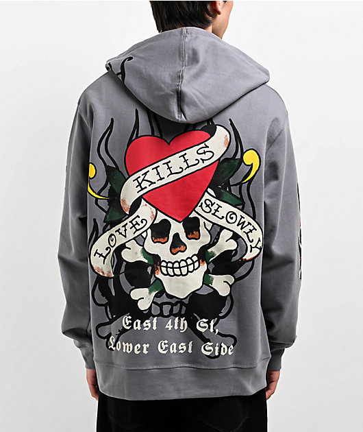 Ed Hardy Love Kills Slowly Skull Grey Zip Hoodie | Zumiez