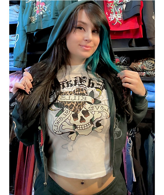 Ed Hardy Love Kills Slowly Skull Ivory Crop T-Shirt | Zumiez