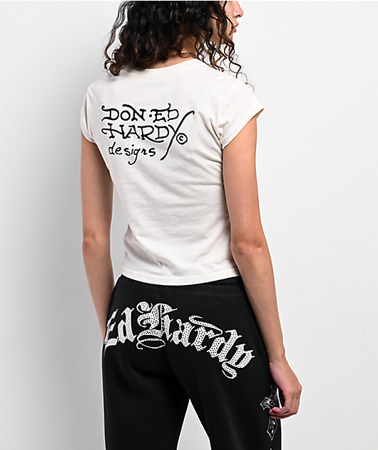 Ed Hardy Love Kills Slowly Skull Ivory Crop T-Shirt