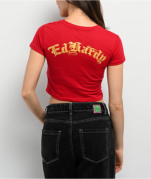Ed Hardy Mary Cherry Red Crop T-Shirt | Zumiez