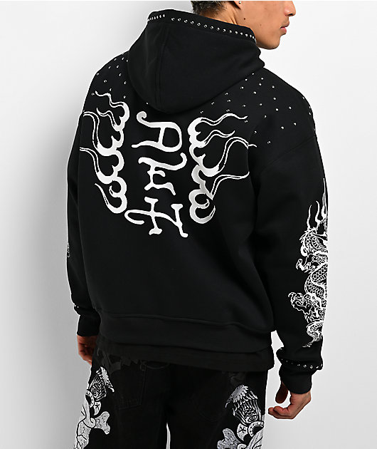Ed Hardy Mary Dragon Studded Black Boxy Zip Hoodie