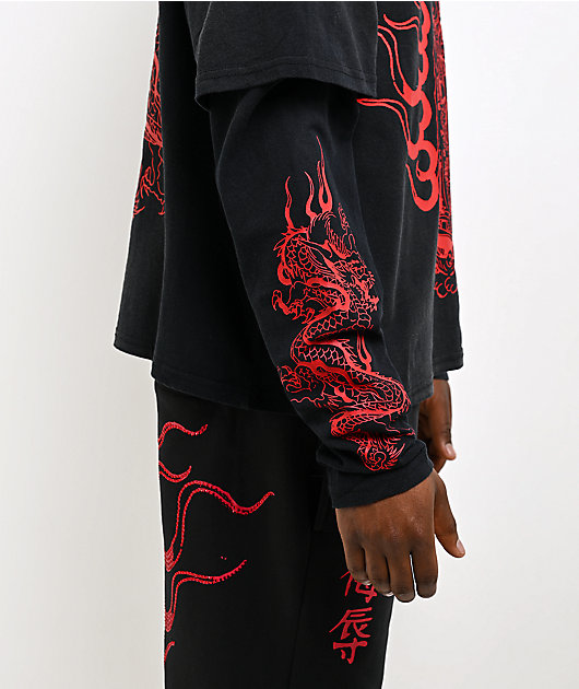 Ed Hardy Mary Dragons Black 2fer Long Sleeve T-Shirt