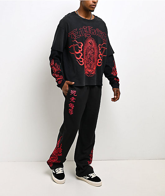 Ed Hardy Mary Dragons Black 2fer Long Sleeve T-Shirt