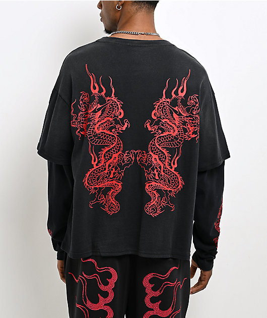 Ed Hardy Mary Dragons Black 2fer Long Sleeve T-Shirt