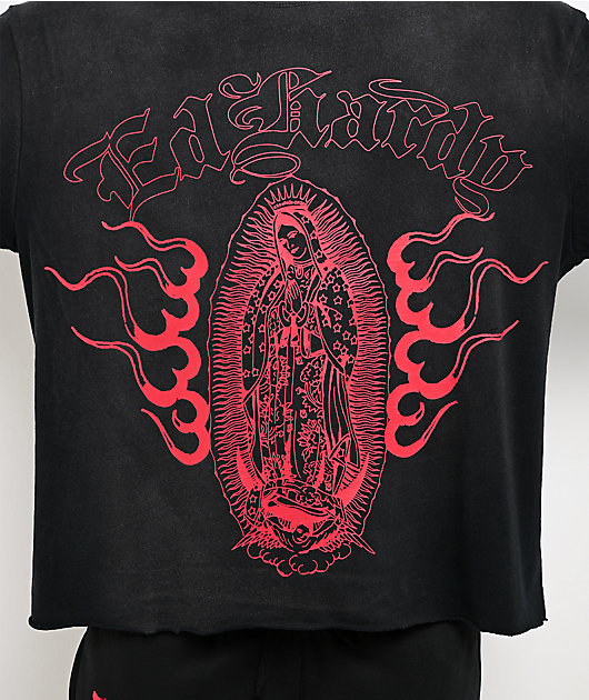 Ed Hardy Mary Dragons Black Boxy Crop T-Shirt