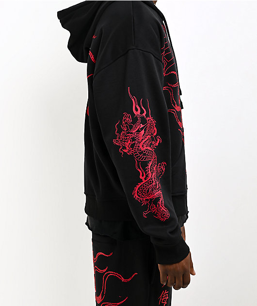 Ed Hardy Mary Dragons Black Boxy Crop Zip Hoodie