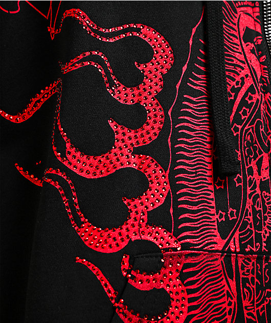 Ed Hardy Mary Dragons Black Boxy Crop Zip Hoodie