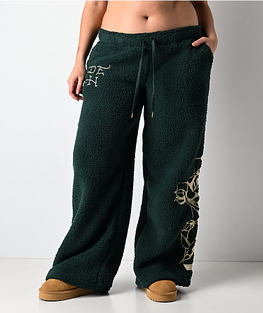 Ed Hardy Mary Green Sherpa Wide Leg Sweatpants | Zumiez
