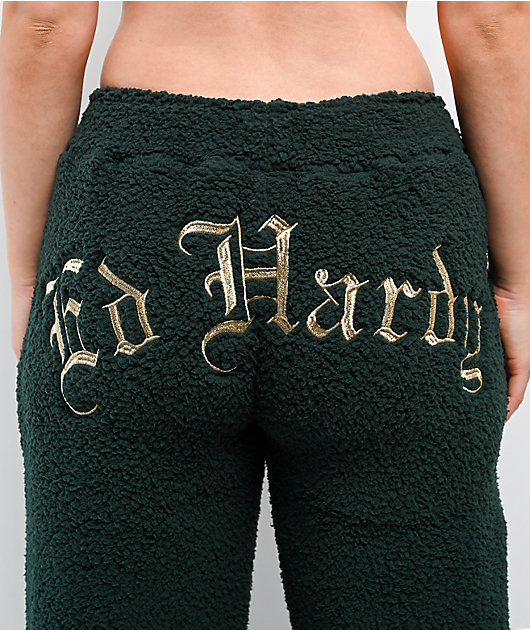 Ed Hardy Mary Green Sherpa Wide Leg Sweatpants | Zumiez