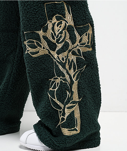 Ed Hardy Mary Green Sherpa Wide Leg Sweatpants | Zumiez