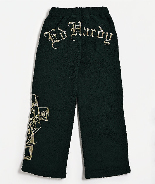Ed Hardy Mary Green Sherpa Wide Leg Sweatpants | Zumiez