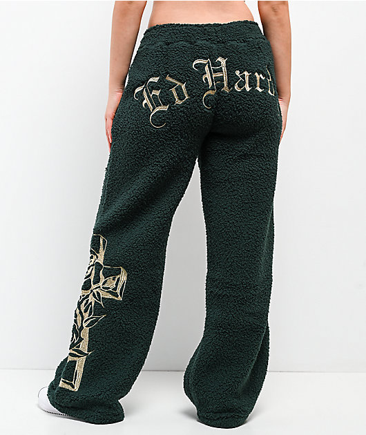 Ed Hardy Mary Green Sherpa Wide Leg Sweatpants | Zumiez