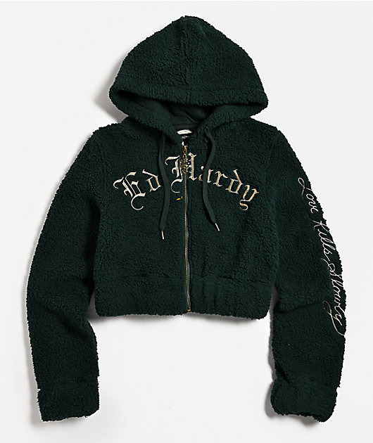 Ed Hardy Mary Green Sherpa Zip Hoodie | Zumiez