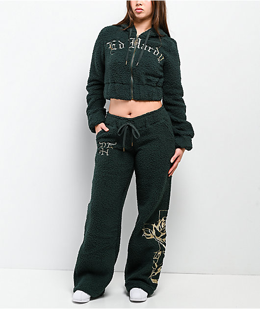 Ed Hardy Mary Green Sherpa Zip Hoodie | Zumiez