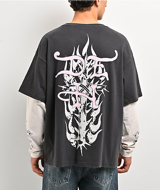 Ed Hardy Mary Grey & White 2fer Long Sleeve T-Shirt