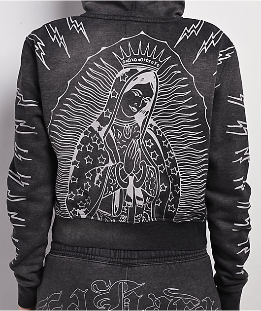 Ed Hardy Mary Mineral Grey Crop Zip Hoodie