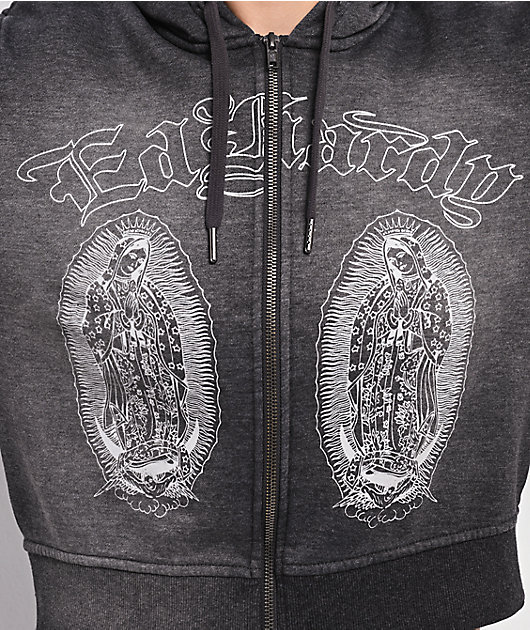 Ed Hardy Mary Mineral Grey Crop Zip Hoodie