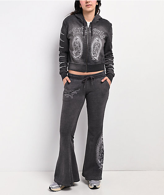 Ed Hardy Mary Mineral Grey Flare Sweatpants