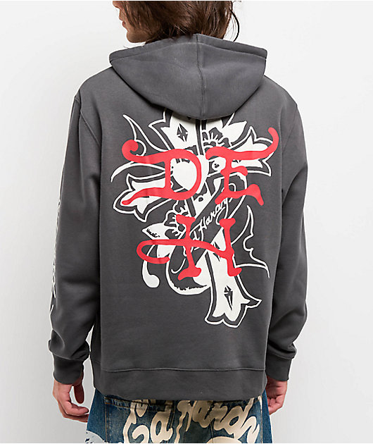 Ed Hardy Mary Rhinestone Charcoal Hoodie