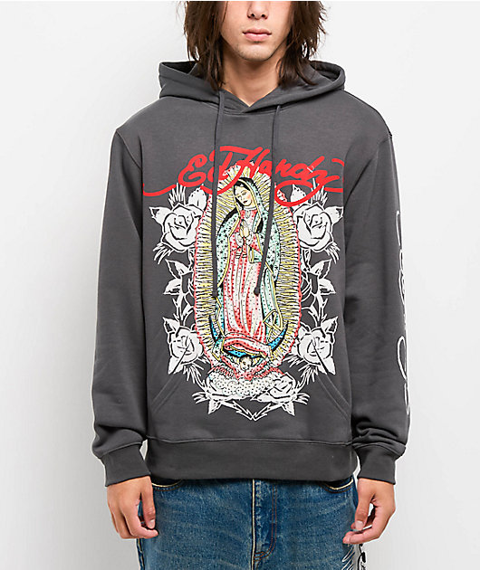 Ed Hardy Mary Rhinestone Charcoal Hoodie | Zumiez