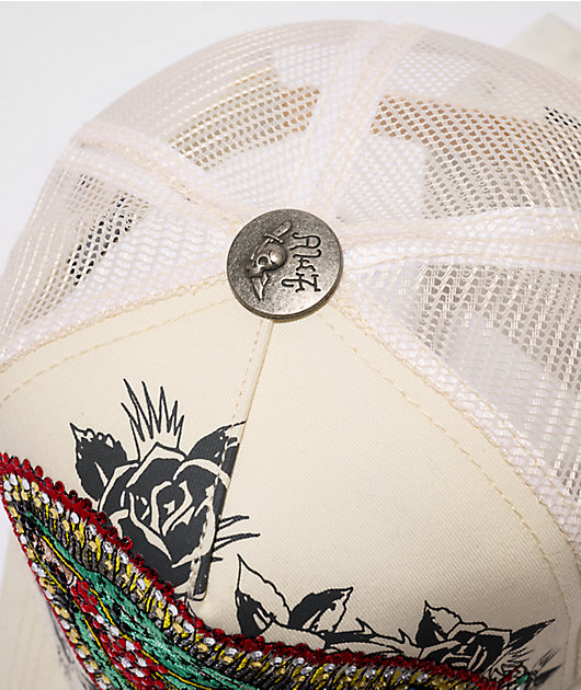 Ed Hardy Mary Rhinestone Ivory Trucker Hat | Zumiez