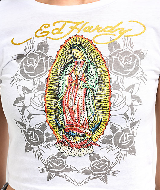 Ed Hardy Mary Rhinestone White Crop T-Shirt | Zumiez