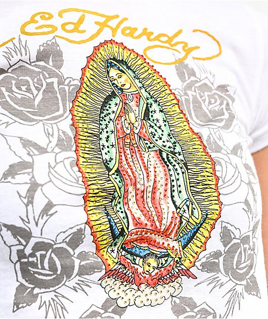 Ed Hardy Mary Rhinestone White Crop T-Shirt | Zumiez