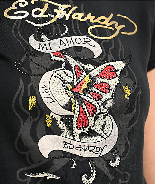 Sculptor EdHardy 半袖　Tシャツ Ed Hardy Pierced Eagle Rhinestone Arctic Blue T-Shirt
