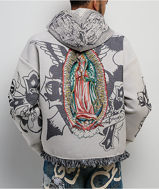 Ed Hardy Mother Of God White Tapestry Hoodie