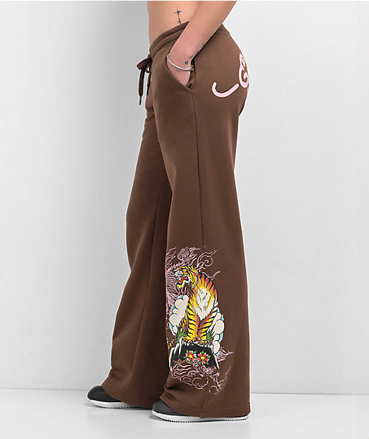 Ed Hardy Mountain Tiger Brown Sweatpants