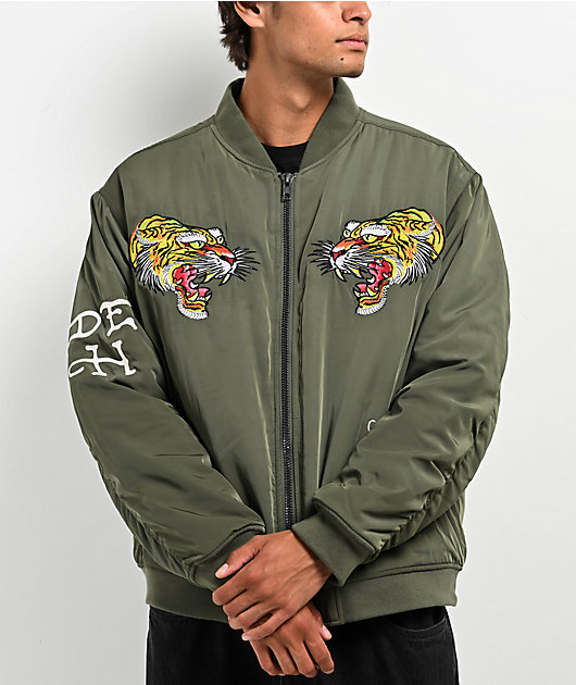 Ed Hardy NYC Skull Olive Bomber Jacket | Zumiez