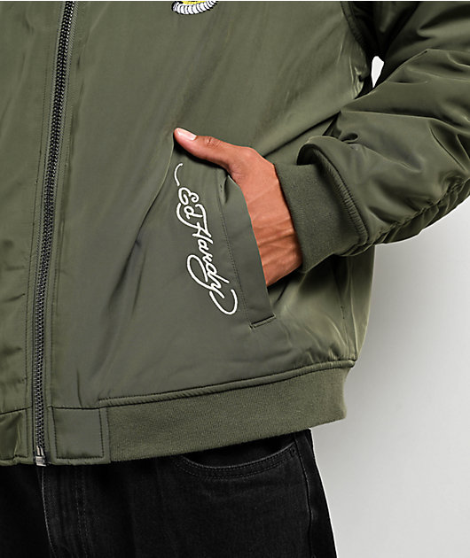 Ed Hardy NYC Skull Olive Bomber Jacket | Zumiez