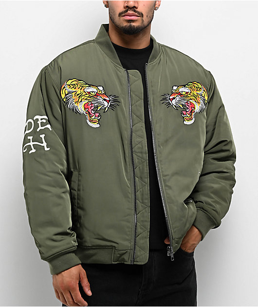 Ed Hardy NYC Skull Olive Bomber Jacket