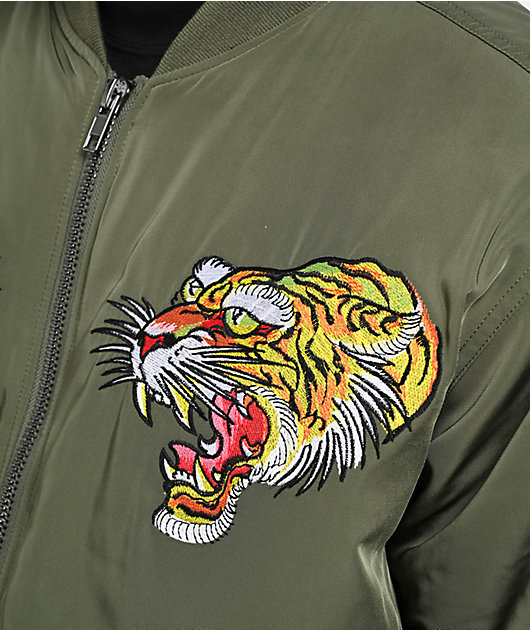 Ed Hardy NYC Skull Olive Bomber Jacket