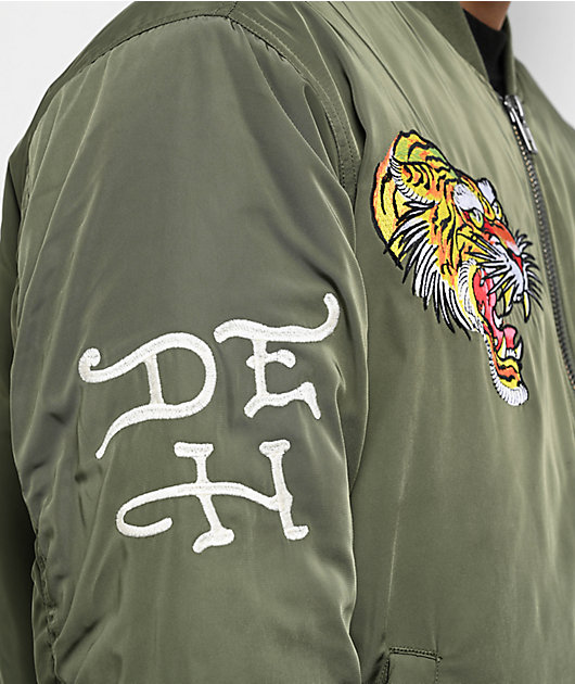 Ed Hardy NYC Skull Olive Bomber Jacket | Zumiez