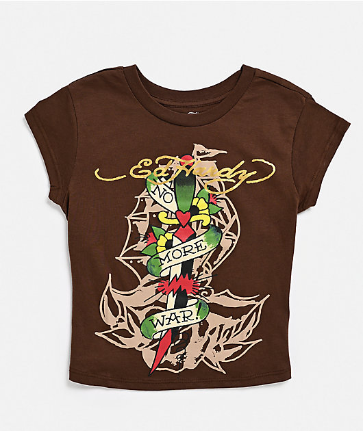 Ed Hardy No War Cocoa Crop T-Shirt