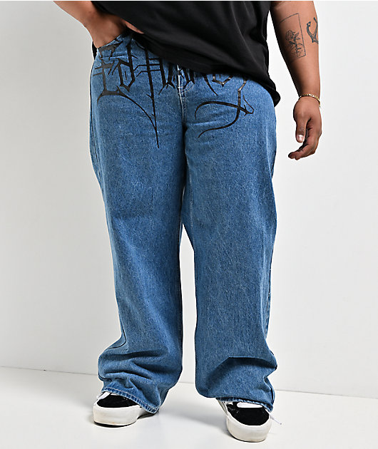 Ed Hardy Panteras Blue Wash Baggy Jeans