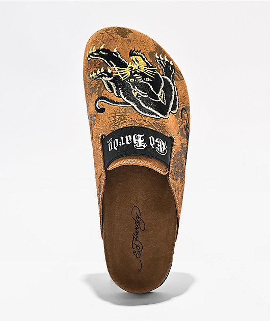 Ed Hardy Panther Brown Mule Sandals