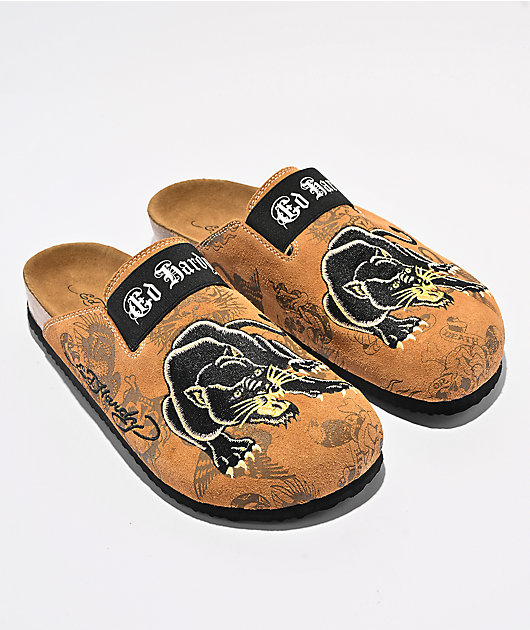 Ed Hardy Panther Brown Mule Sandals