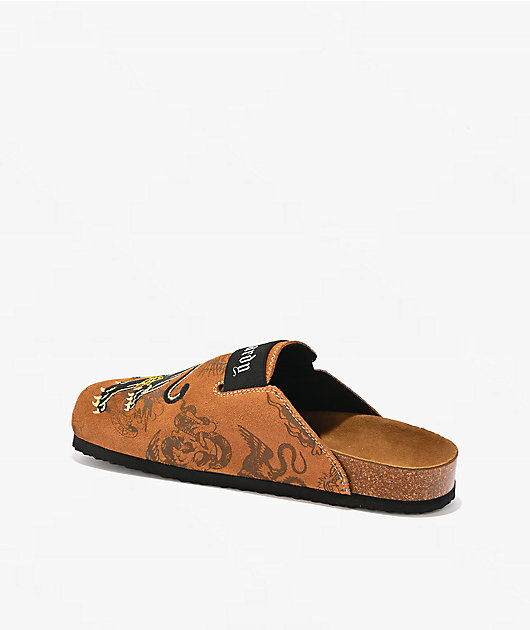 Ed Hardy Panther Brown Mule Sandals
