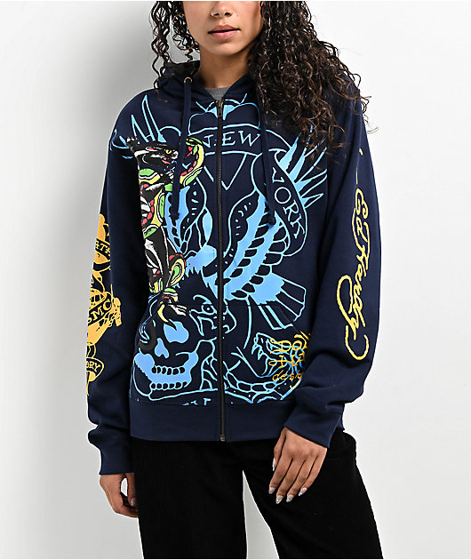 Ed Hardy Panther Bulldog Navy Zip Hoodie Zumiez