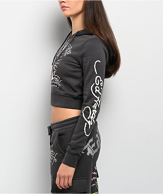 Ed Hardy Panther Charcoal Crop Zip Hoodie