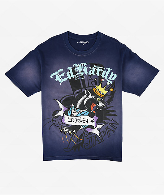Ed Hardy Panther Crown Sunfade Navy T-Shirt