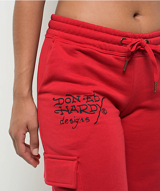 Ed Hardy Panther Dagger Red Cargo Sweatpants