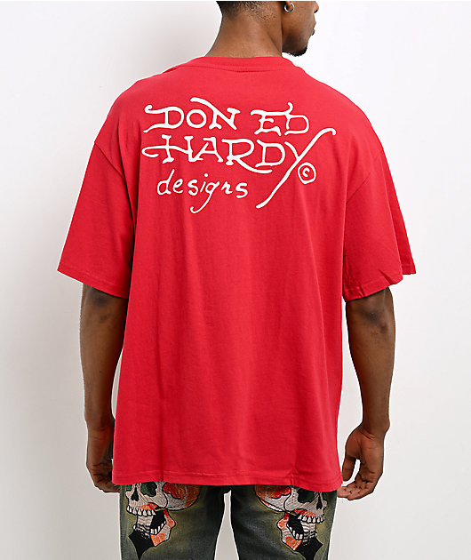 Ed Hardy Panther Flames Red Boxy T-Shirt