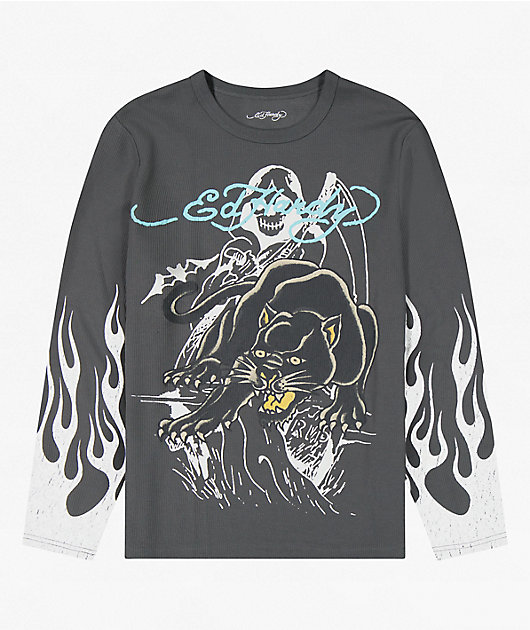 Ed Hardy Panther Flames Sunfade Grey T-Shirt