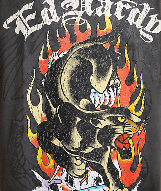 Ed Hardy Panther Flames Sunfade Grey T-Shirt | Zumiez