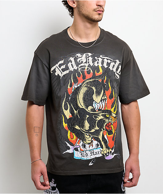 Ed Hardy Panther Flames Sunfade Grey T-Shirt | Zumiez