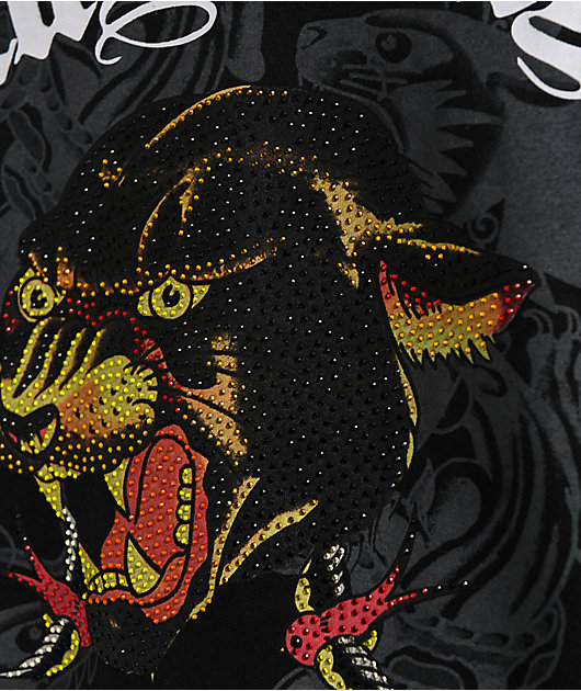 Ed Hardy PANTHER HEAD Tシャツ Ed Hardy Panther Head Rhinestone Black T-Shirt | Zumiez