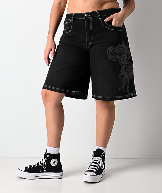 Ed Hardy Panther Heart Black Jean Shorts | Zumiez